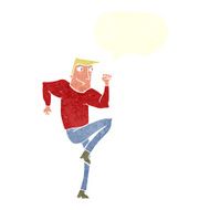 cartoon man jogging on spot with speech bubble N9