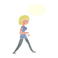 cartoon woman walking with speech bubble N9