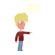 cartoon happy man pointing with speech bubble N59