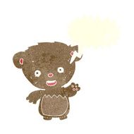 cartoon teddy bear waving with speech bubble N9