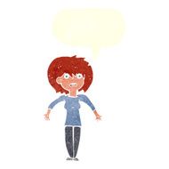 cartoon woman shrugging shoulders with speech bubble N485