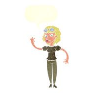 cartoon pilot woman waving with speech bubble N9