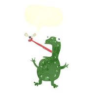 cartoon frog catching fly with speech bubble N10