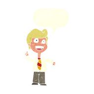 cartoon school boy raising hand with speech bubble N10