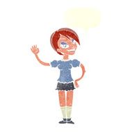cartoon waving woman with speech bubble N147