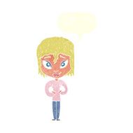 cartoon satisfied woman with speech bubble N9