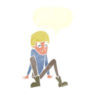 cartoon boy sitting on floor with speech bubble N9