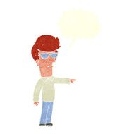 cartoon man in glasses pointing with speech bubble N10