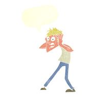 cartoon man panicking with speech bubble N58