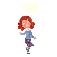 cartoon happy woman dancing with speech bubble N10