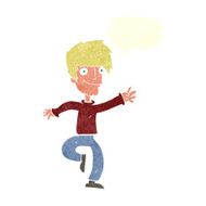 cartoon happy man dancing with speech bubble N37