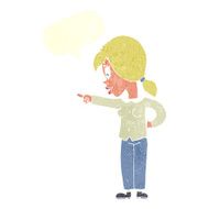 cartoon enthusiastic woman pointing with speech bubble N10
