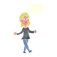 cartoon woman with no worries speech bubble N38