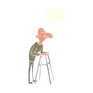 cartoon old man with walking frame speech bubble N10