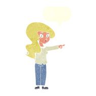 cartoon pretty woman pointing with speech bubble N39