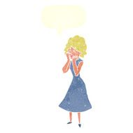 cartoon worried woman with speech bubble N75