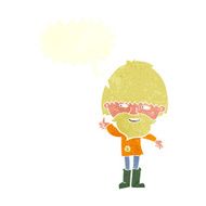 cartoon hippie man in wellington boots with speech bubble N10