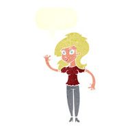 cartoon pretty woman waving with speech bubble N86