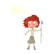 cartoon woman with spear speech bubble N10