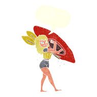 cartoon woman carrying canoe with speech bubble N9