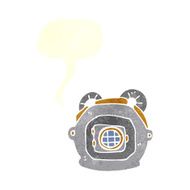 cartoon old deep sea diver helmet with speech bubble N6