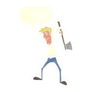 cartoon man swinging axe with speech bubble N10