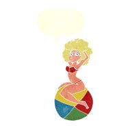 cartoon pin up girl sitting on ball with speech bubble N10