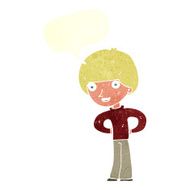 cartoon happy boy with hands on hips speech bubble N6