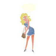 cartoon woman looking in handbag with speech bubble N8