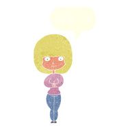 cartoon shy woman with speech bubble N50