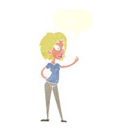cartoon woman waving with speech bubble N330