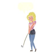 cartoon woman playing golf with speech bubble N20