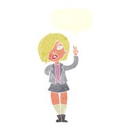 cartoon cool girl giving peace sign with speech bubble N10