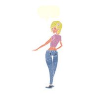 cartoon pretty girl in jeans and tee with speech bubble N10