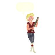 cartoon pretty punk girl with baseball bat speech bubble N10
