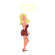 cartoon pretty woman in cocktail dress with speech bubble N10
