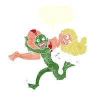 cartoon swamp monster carrying girl in bikini with speech bubble N9