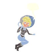 cartoon space woman with speech bubble N29