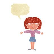 cartoon woman shrugging shoulders with speech bubble N486