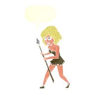 cartoon cave girl with speech bubble N10