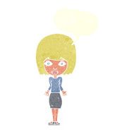 cartoon woman shrugging shoulders with speech bubble N487