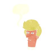 cartoon man narrowing eyes with speech bubble N39