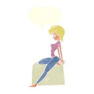 cartoon pin up pose girl with speech bubble N8