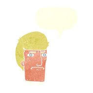 cartoon man narrowing eyes with speech bubble N40