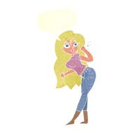 cartoon woman raising fist with speech bubble N9