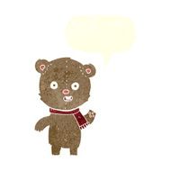 cartoon waving teddy bear with scarf speech bubble N2