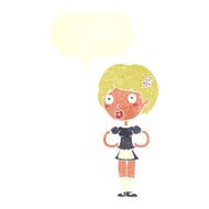 cartoon woman in french maid outfit with speech bubble N9