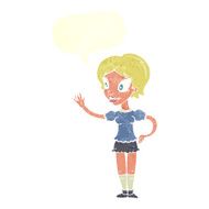 cartoon waving woman with speech bubble N149