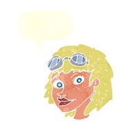 cartoon happy woman wearing aviator goggles with speech bubble N9