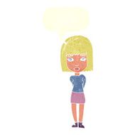 cartoon serious girl with speech bubble N9